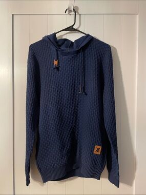 Source Unknown Men's Navy Textured Crewneck Hooded Sweater